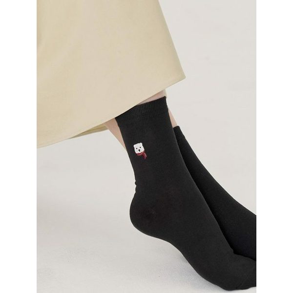환경기부 1도씨 베어 자수 포인트 중목양말_BLACK