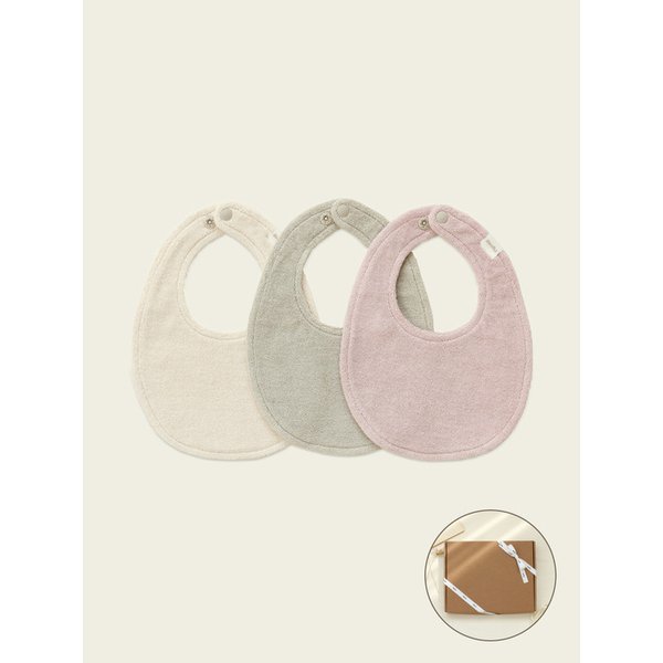 라운드 턱받이 양면 테리 거즈 빕 3종세트 / Aset 2size