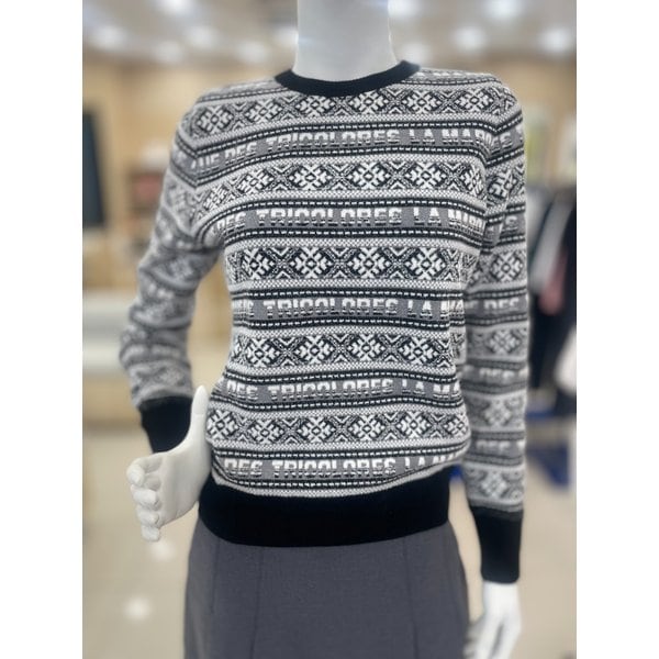 [여주점] 여성 자카드 라운드넥 방풍 스웨터 GP422LKPO3 BLCK