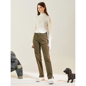 SLIT STRAIGHT COLOR JEANS KHAKI BROWN