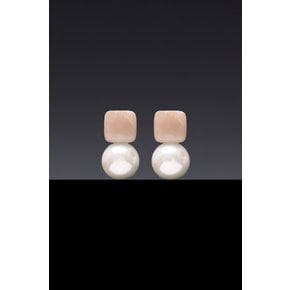 Peachmoonstone White Pearl Earrings 12mm [Option-귀찌 Earclip]