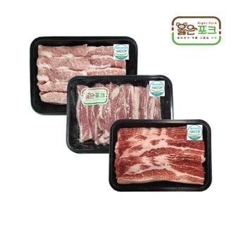 옳은포크 (냉동) 한돈 3종세트 1.2kg (대패삼겹살 500g, 가브리살 400g, 항정살 300g)