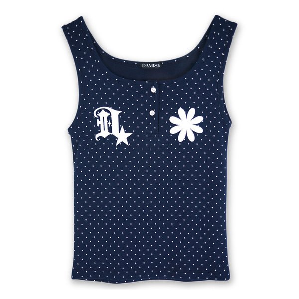 Front Logo Button Dot Tank-Top_Navy