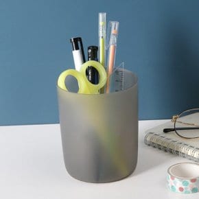 사무용 심플 반투명 펜꽂이 원형 브러쉬통 연필꽂이