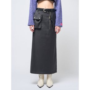 1Cargo Pocket Long Skirt Charcoal