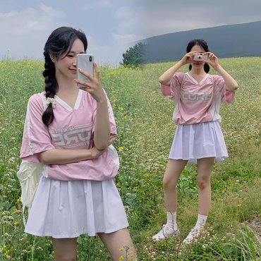 핫핑 코어저지 나일론 바람막이 반팔 맨투맨 레터링 티셔츠 P000CNKB1