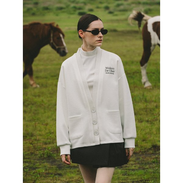 Sweat combi cardigan (White)