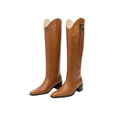 차하야 Belted long boots - milk brown