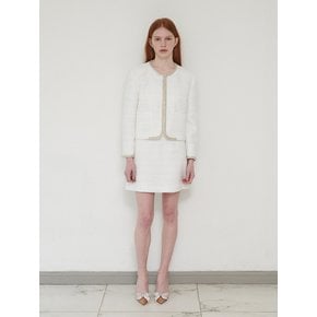 White Flame_ Beads-Trim Tweed Mini Skirt