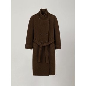 ALPACA BELTED DOUBLE COAT_BROWN