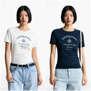 [장원영PICK] 여성 크레스트 링거 티셔츠 T32F1TTO37TWT1 TOMMY JEANS