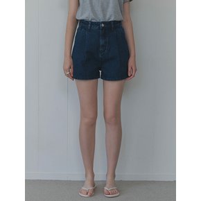 Double pintuck denim shorts (Deep Blue)