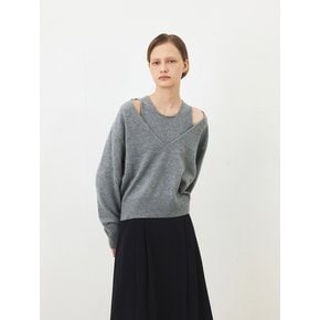 TFF DEEP V-NECK LAYERD KNIT TOP_3COLORS