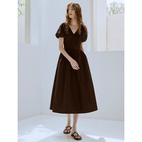 V-neck puff sleeve shirring dress (2color)