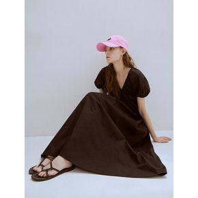 V-neck puff sleeve shirring dress (2color)