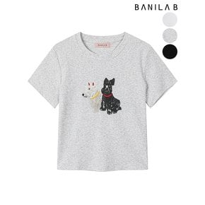 [당일출고]여성 강아지 프린팅 라운드넥 반팔 티셔츠
