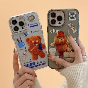 유니커블 아이폰 14 13 12 11 pro max 프로 맥스 메탈 카메라 보호 귀여운 곰돌이 동물 일러스트 팝 실리콘 케이스