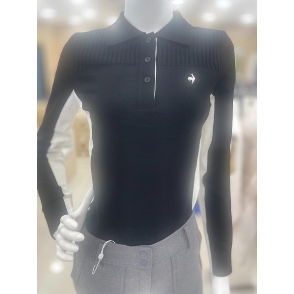 [여주점] 여성 배색 포인트 기본 카라 스웨터 GQ322LKP92 BLCK