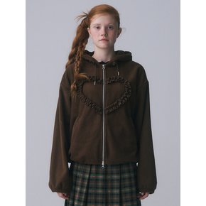 FRILL HEART HOODIE, BROWN