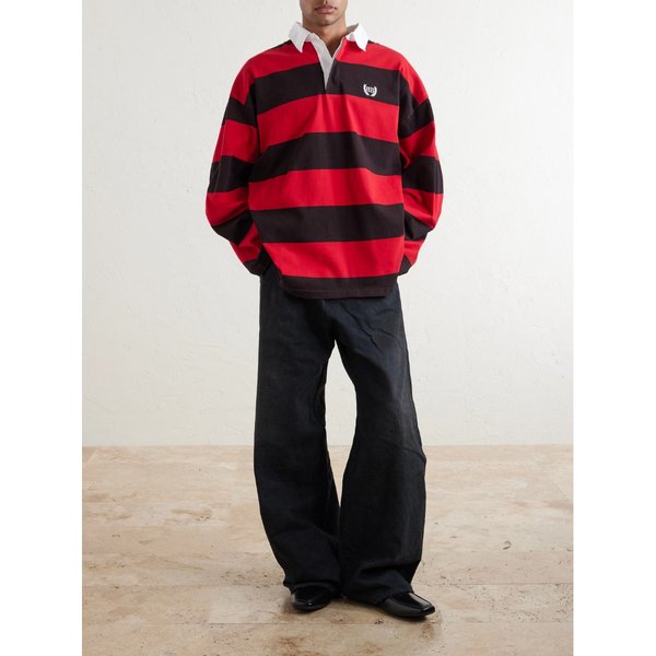 로고 자수 스트라이프 코튼 저지 폴로 셔츠 46376663163056880