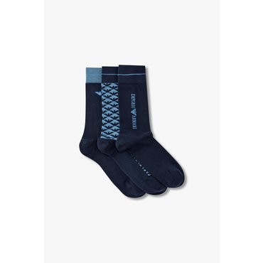 EMPORIO ARMANI 남성 이글 로고 코튼 삭스 3PACK (0814345003)