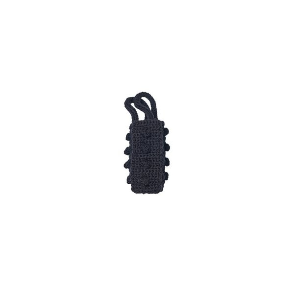 Handcrafted Weaving Pompom Tote Bag Black Mini
