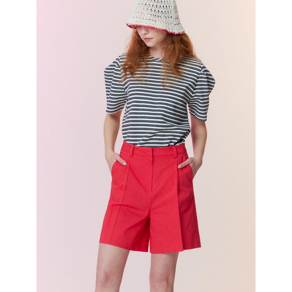 Linen one-tuck Bermuda pants_Red