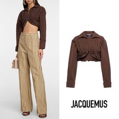 JACQUEMUS 자크뮈스 La Chemise Machou 브라운 코튼 리넨 블라우스 탑