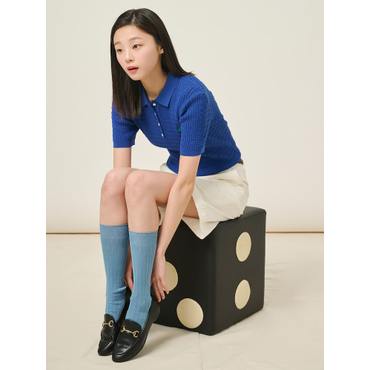 빈폴레이디스 25SS [빈폴솔솔니트] T칼라 케이블 반소매 풀오버 - 블루 BF5451C12P