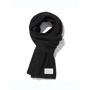 Eco-Leather Patch Wool Muffler_Black