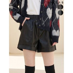 롤업 밑단 페이크레더 와이드 팬츠