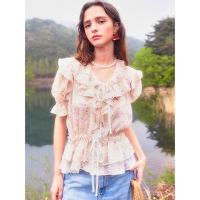 Frill Chiffon Ribbon Blouse (Flower)