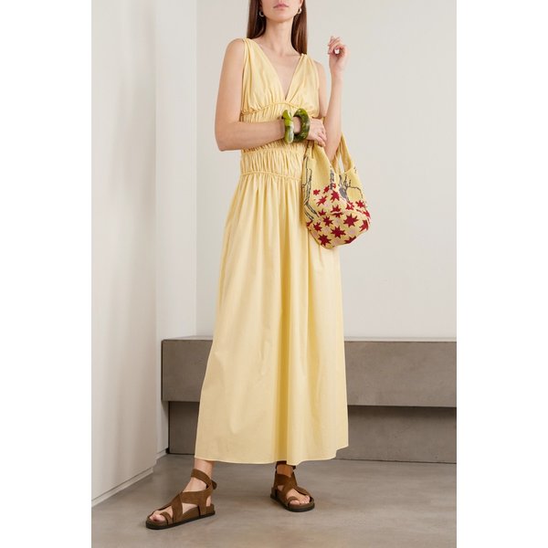 페이스풀 사자 타이 디테일 러치 코튼 맥시 원피스 46376663162989107