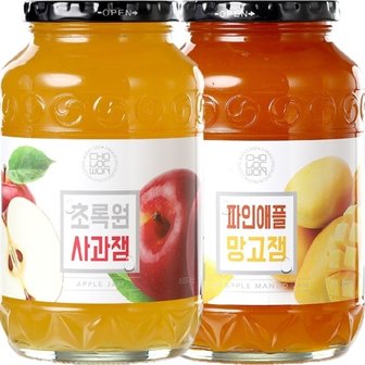  초록원 사과잼 1kg + 파인애플망고잼 1kg