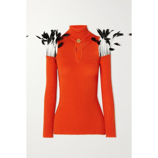 테베 마구구 컨버터블 페더 트림 컷아웃 리브 울 터틀넥 스웨터 33258524072554132