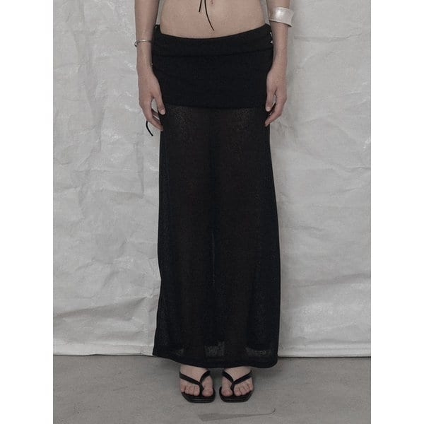 SEE-THROUGH SHIRRING LONG SKIRT SET BLACK