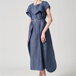 Ribbon denim linen long dress