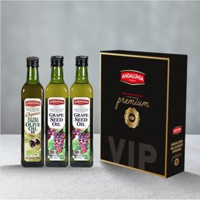 안달루니아 유기농 엑스트라버진 올리브유 1P+포도씨유2P 500ml 3P 선물세트