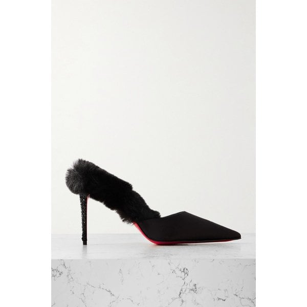 플러시 트리밍 새틴 뮬 46376663162884545