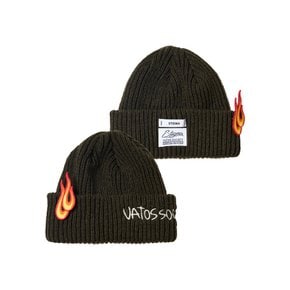 FLAME PATCH EMBROIDERED BEANIE KHAKI