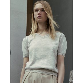 WOOL LINEN BLEND SHIRRING KNIT TOP