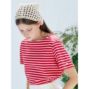 S Boat Neck Stripe Half Tshirt_3colors