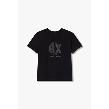 ARMANI EXCHANGE AX 여성 글리터 로고 크루넥 티셔츠- 블랙(A425130527)