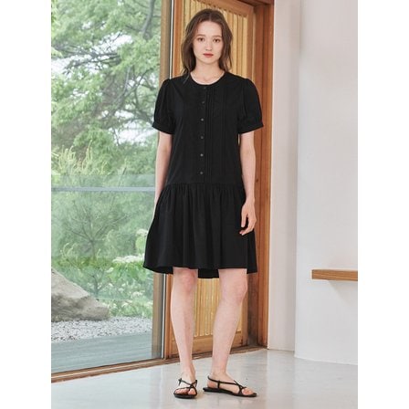 Nouve 써머 핀턱 셔링 드레스 - 블랙 / Summer Pintuck Shirring Dress - Black