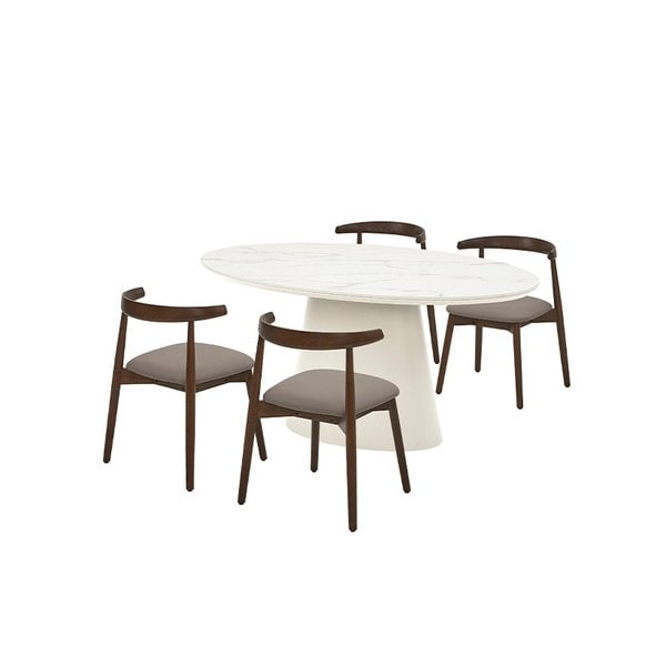 보테 세라믹 타원형식탁 4인세트 160cm 화이트_보테 가죽체어 EA