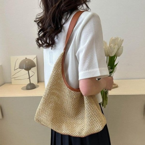 [옷자락] 여자 썸머 배색 2컬러 경량 데일리 호보 라탄 숄더백