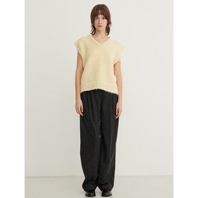 Wool Blend Wide Pleated Slacks_CHARCOAL