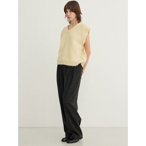 Wool Blend Wide Pleated Slacks_CHARCOAL