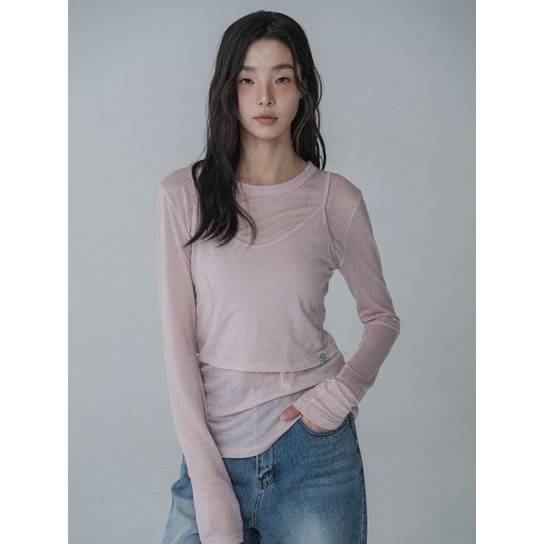 [리퍼브]LAYERED SEE-THROUGH BUSTIER & TSHIRT SET_ PINK