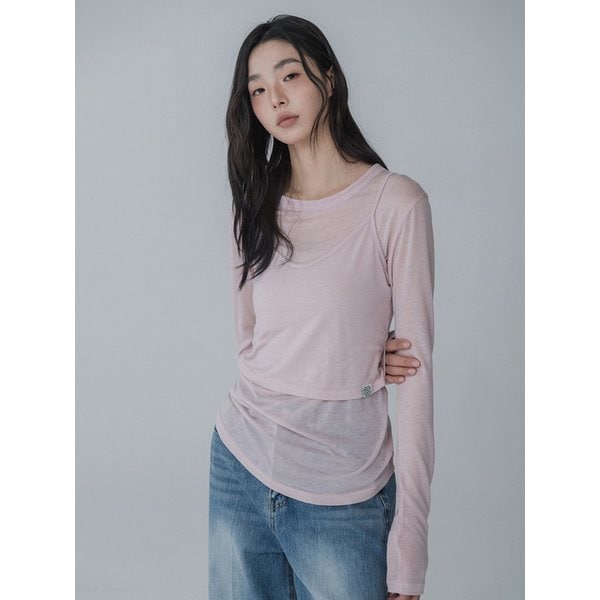 [리퍼브]LAYERED SEE-THROUGH BUSTIER & TSHIRT SET_ PINK